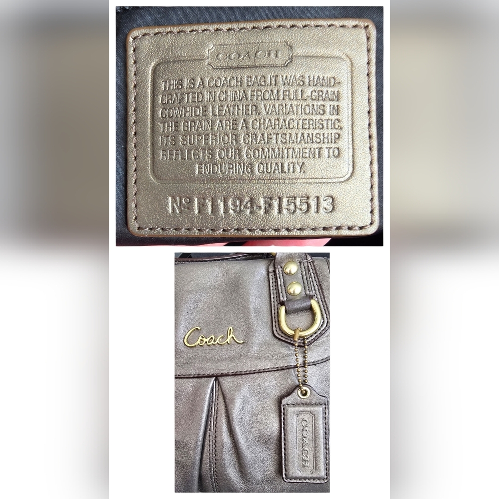 Coach Ashley Leather Satchel F15513 Shoulder Bag Metallic Bronze EUC - Picture 3 of 14